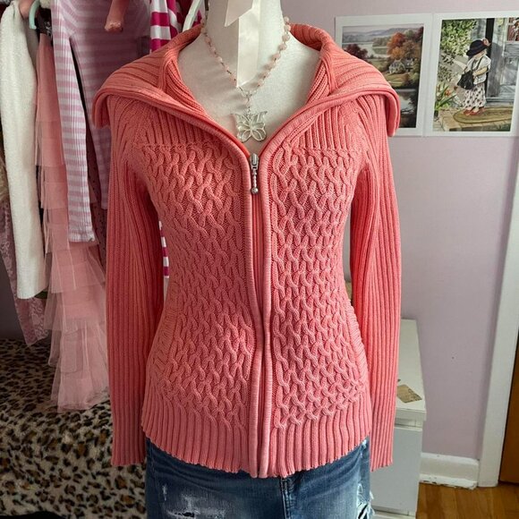 Pink Cable-Knit Zip-Up Sweater - Picture 3 of 8